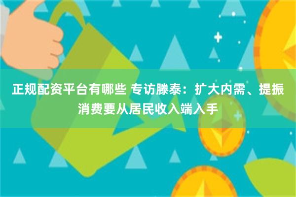 正规配资平台有哪些 专访滕泰：扩大内需、提振消费要从居民收入端入手