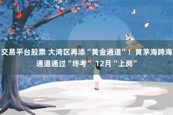 交易平台股票 大湾区再添“黄金通道”！黄茅海跨海通道通过“终考” 12月“上岗”